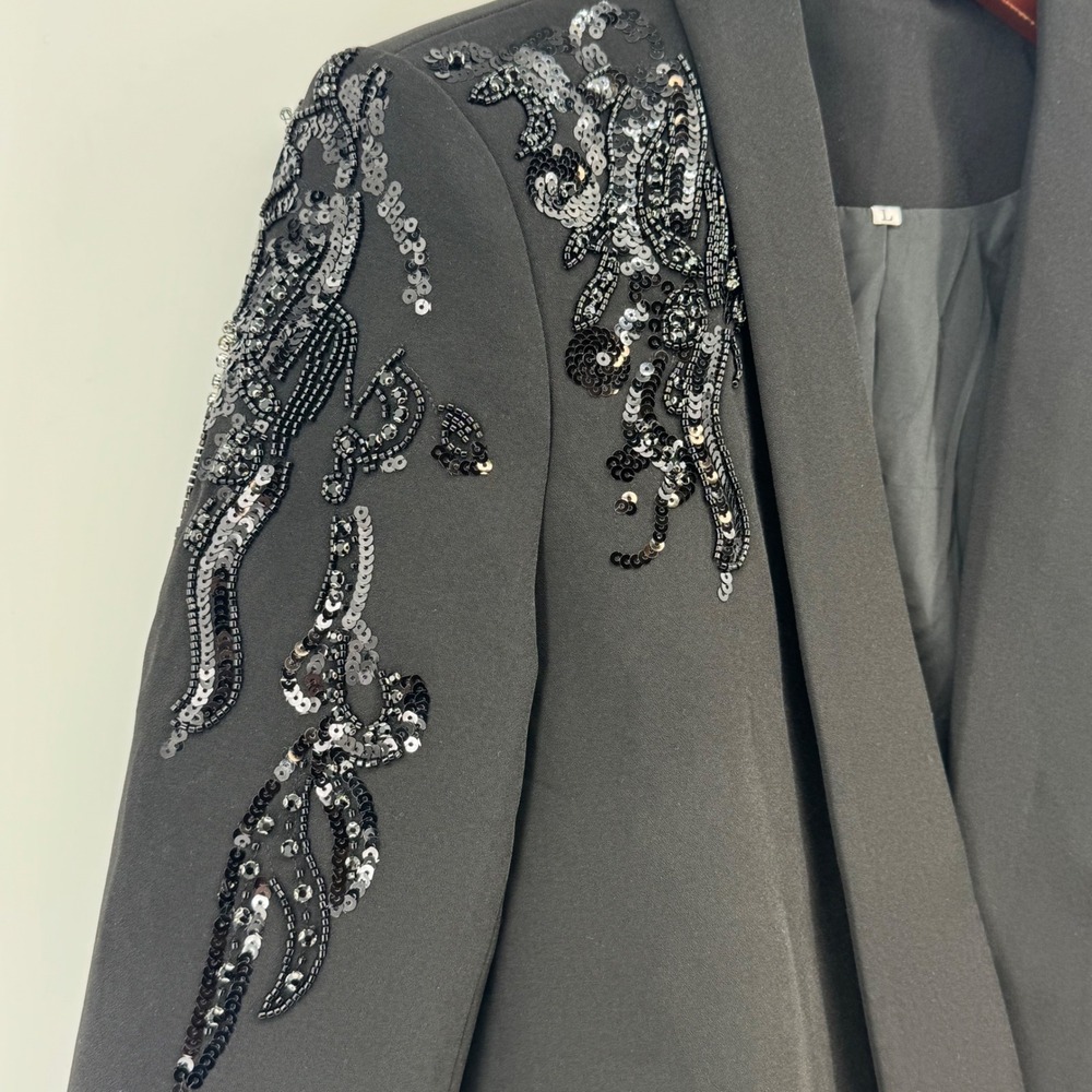 Miss Rosier Women Black Sequin‎ Beaded Embellished Blazer Dress Size L New - Picture 2 of 12